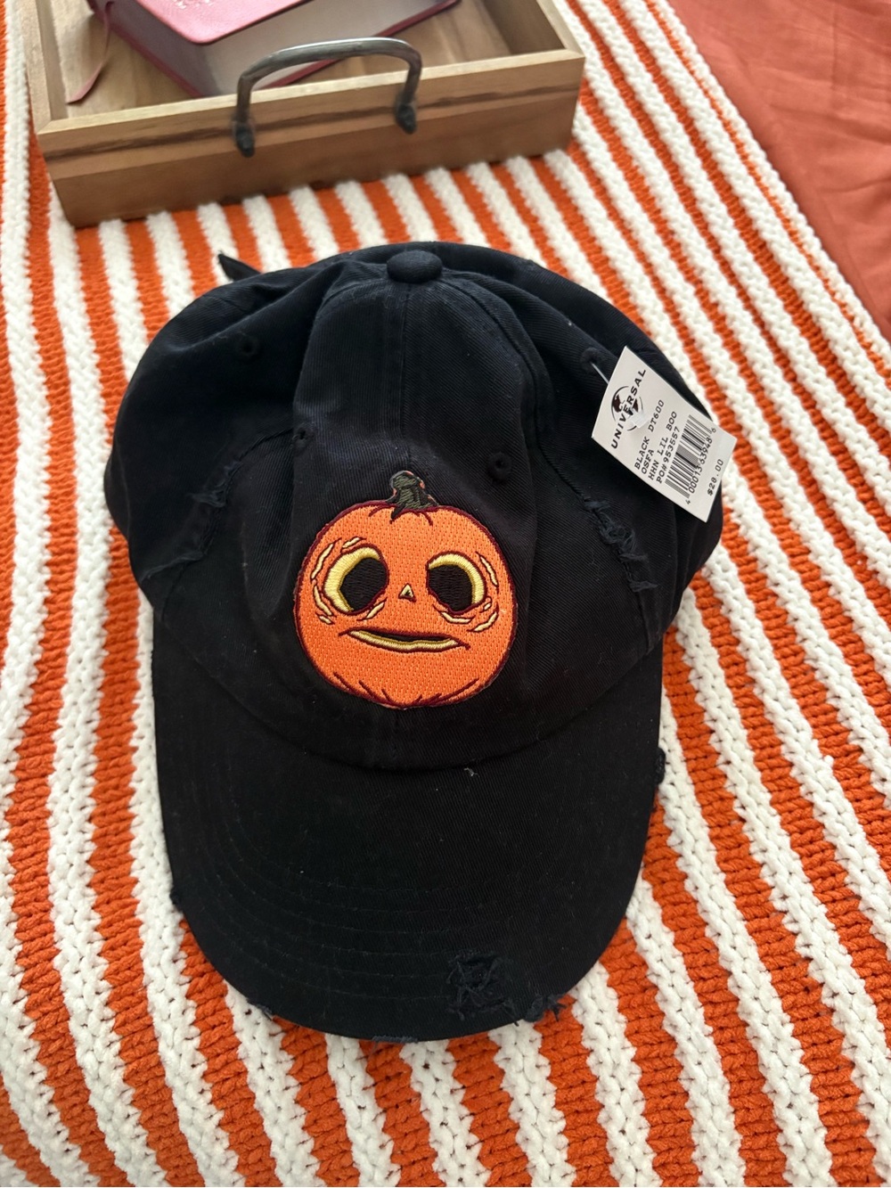 Universal Black Cap with Embroidered Orange Pumpkin
